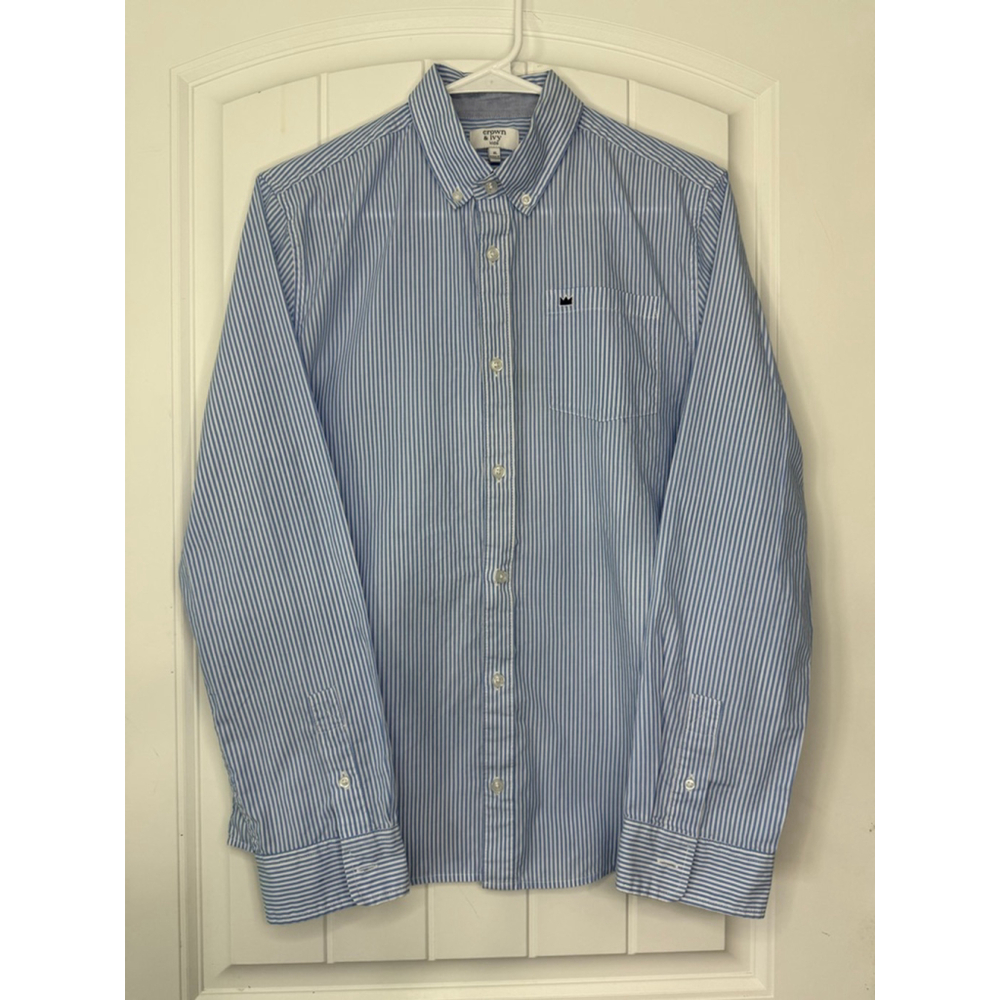 Crown Ivy Boys Blue Strip Button Down Shirt size XL